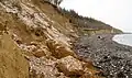 Coastal erosion at Glatved Beach by Helligkilde.