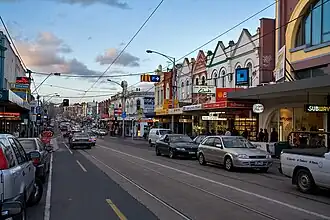 Hawthorn's Glenferrie Road shopping strip, facing north towards Kew