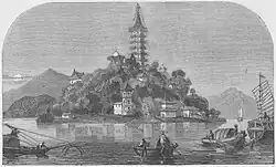 Golden Island on the Yangtze near Zhenjiang in Jiangsu, as it was in the mid-19th century[131]