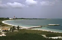 A view of Grahams Harbour facing west from North Point in 1998. The water tower at left is located at the Gerace Research Centre, but no longer stands.