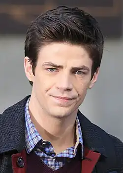 Grant Gustin as Barry Allen filming the pilot episode of The Flash.