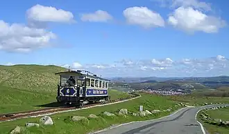 Tram No. 6 nearing the summit of the Great Orme