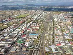 An aerial view of the railway lines running through Maitland towards the East of Cape Town.