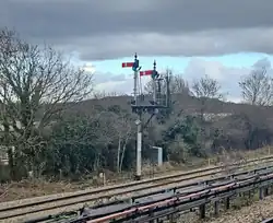 Semaphore signals at Greenford station in 2026.