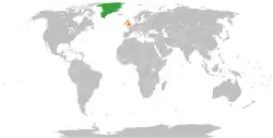 Map indicating locations of Greenland and United Kingdom