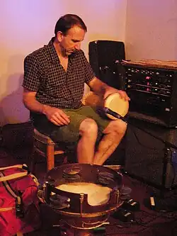 Gilmore setting up to perform with Steve Fisk and Peter Randlette (not shown) at the 14th Olympia Experimental Music Festival, 2008