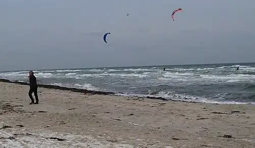 Winter kite-surfing at Grenaa Beach
