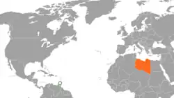 Map indicating locations of Grenada and Libya