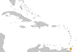 Map indicating locations of Grenada and Trinidad and Tobago