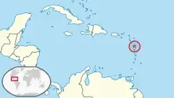 A map showing the location of Guadeloupe, an island region in the Caribbean Sea.