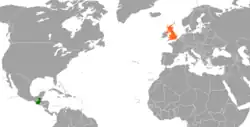 Map indicating locations of Guatemala and United Kingdom