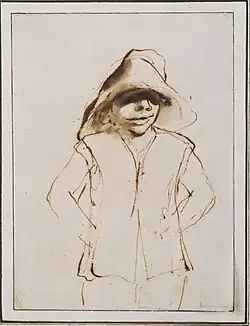 Guercino, Boy in a Large Hat, 1630s-40s, pen and brown ink with brush and brown wash on beige laid paper[68]