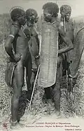 Traditional Boubou warriors from the Mobaye region in Upper Ubangi, Central African Republic.
