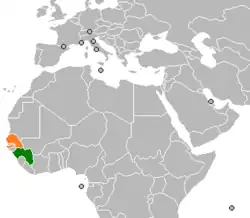 Map indicating locations of Guinea and Senegal