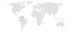 Map indicating locations of Guyana and United Kingdom