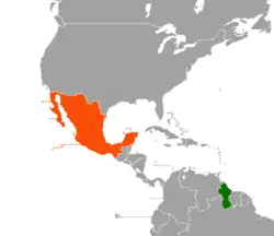 Map indicating locations of Guyana and Mexico