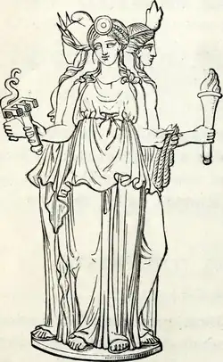 The goddess Hecate holding a torch to her right
