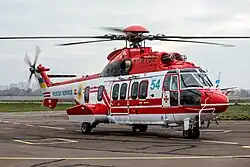 The EC225 Super Puma that crashed on January 18, 2023 killing Ukrainian Minister of Internal Affairs Denys Monastyrsky, his deputy Yevhen Yenin, State Secretary Yurii Lubkovych and 11 other people photographed in November 2020[13][14]