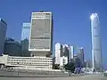 Tim Mei Avenue, facing west. Buildings from left to right: Bank of America Tower, Hutchison Whampoa Building, AIG Tower, PLA Forces Hong Kong Building, Jardine House, Exchange Square Towers 1 & 2, The Center (The antenna at the very background), Exchange Square Tower 3, 1 IFC, ---, 2 IFC, 26 December 2007