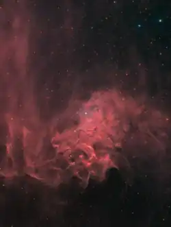 Amateur photo of the Flaming Star Nebula taken with an AT72ED II telescope and ZWO ASI1600MM Pro camera—9 hours 30 minutes of total exposure in HaRGB. Stellar Embers and Ashes - Flaming Star Nebula (IC 405), Auriga. captured using Skywatcher Quattro 200P, ASI294MM Pro using Sii, Ha and Oiii filter. Total 7 hours from Bortle 9