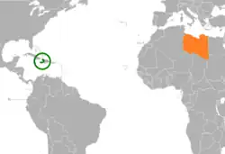 Map indicating locations of Haiti and Libya