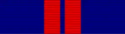 Dark blue ribbon with two red stripes close to the center