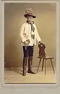 Transylvanian Saxon man in traditional costume (coloured photograph)