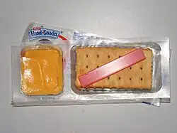 Handi-Snacks is a snack food product consisting of crackers and a cheese spread.