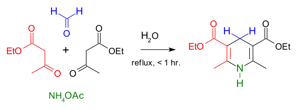 Hantzsch reaction with ammonium acetate, ethyl acetoacetate, and formaldehyde