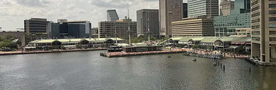 Harborplace in August 2024, as viewed from the National Aquarium.