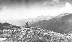 Vintage photograph of Harry Yount at Berthoud Pass in 1874