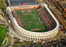 Aerial view of the 2006 Harvard–Yale game – the Murr Center (built in 1998) now sits across the open end of the stadium