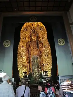Possible Muromachi period (1336-1573) statue of Jūichimen Kannon at Hasadera in Kamakura, Kanagawa, Japan.