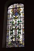 Tree of Jesse on stained glass windows of Virga Jesse Basilica, Hasselt (Belgium)