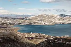 Sivrice and Lake Hazar seen from Hazar Baba Mountain.