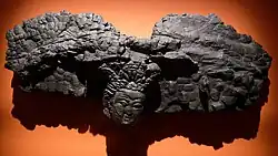 Burnt wooden head of a goddess, late 8th century. From the palace of Kala-i Kakhkakha, Tajikistan.