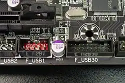 USB 9-pin and 19-pin headers.