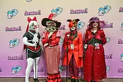 Attendees of Animate Columbus 2024 in cosplay of Hazbin Hotel characters.