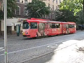 Tram number 6 traverses from Hietalahti to Arabianranta