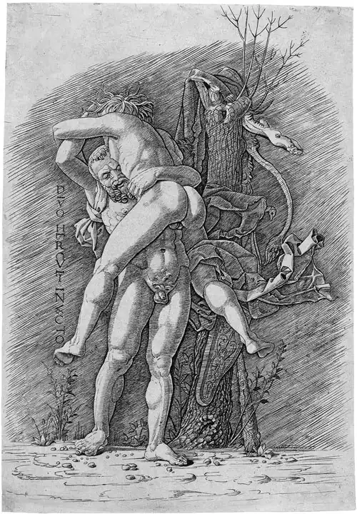 Another fifteenth-century engraving showing highlights and shading, all in lines in the original, used to depict volume