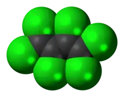Space-filling model of the hexachlorobutadiene molecule