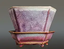 Official Jun "streaked" hexagonal flowerpot and stand, Ming dynasty, 1400–35