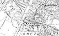 High Orchard on an 1880s Ordnance Survey map showing timber yards on the east bank of the canal[10]
