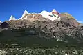 L→R:Aguja Poincenot, Fitz Roy, Cerro Eléctrico NE