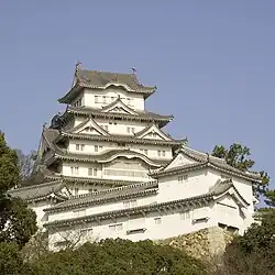 Three karahafu gables at Himeji Castle