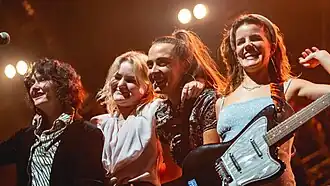 Hinds (From left: Ade Martin, Amber Grimbergen, Ana García Perrote and Carlota Cosials) performing live in December 2019