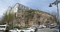 The surviving lower walls of the Sphendone, the curved grandstand[15][16] of the Hippodrome