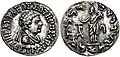 Hippostratus bareheaded with Tyche with Greek legend BΑΣΙΛΕΩΣ ΣΩΤΗΡΟΣ ΙΠΠΟΣΤΡΑΤΟΥ "Of King Saviour Hippostratus".