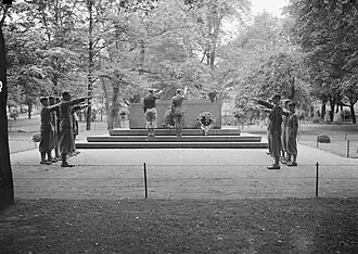 Finnish Hitler Jugend saluting a memorial for German combatants of Finnish Civil War in Helsinki.