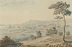 Frontispiece to A Geographical, Historical and Topographical Description of Van Diemen's Land, etching by Henry Adlard, published by J. Souter (London) in 1822.